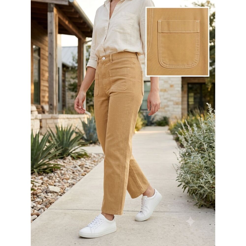 Madewell Women 27 High Rise Straight Leg Utility Patch Pocket Pants Tan Camel